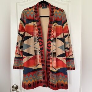 Fashion Express Multicolor Aztec Open-Front Cardigan - Red, Navy, Cream, Gray
